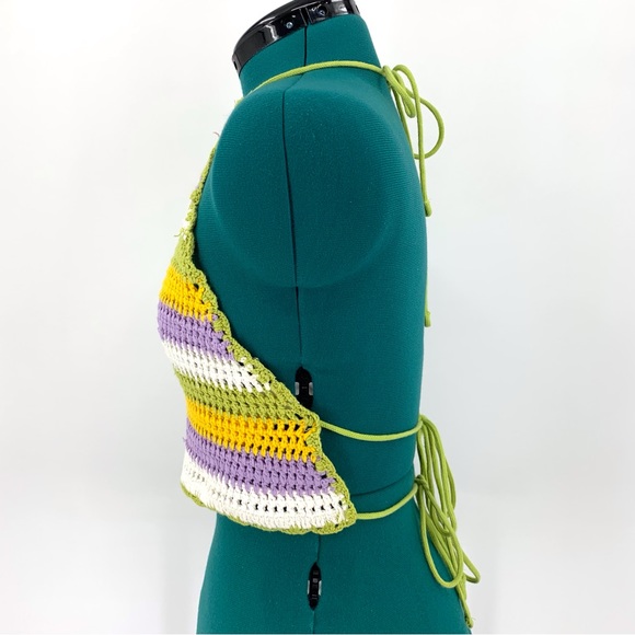 Zara NWT Striped Crochet Backless Halter Top with Ties, Medium - Picture 5 of 15